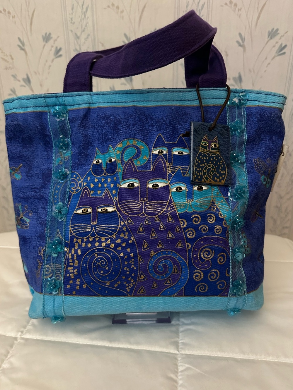 Laurel Burch Blue & Purple Cat Tote